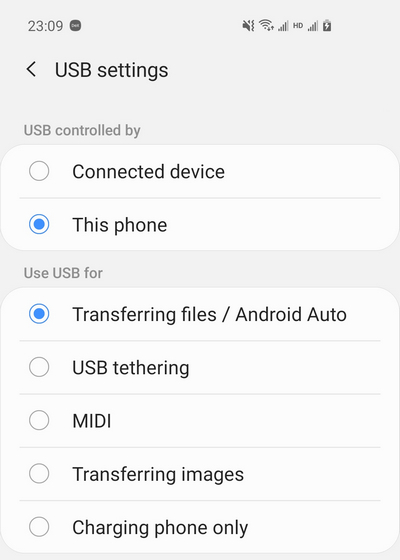 file transfer mode android